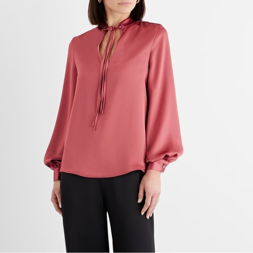 NWT Iris & Ink Selena Satin Blouse Antique Rose Shiny Office Sz 8